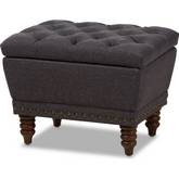 Annabelle Storage Ottoman in Tufted Dark Gray Fabric & Walnut Finish